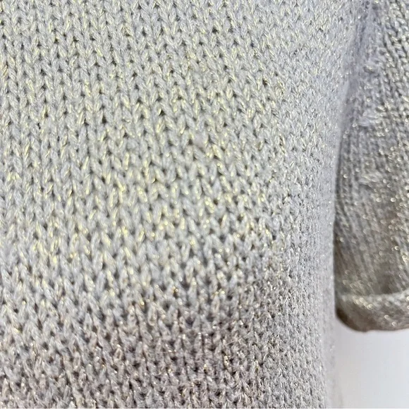 Banana Republic Grey Knit Gold Metallic Threaded Short Sleeve Wool Blend Sweater - Picture 5 of 10